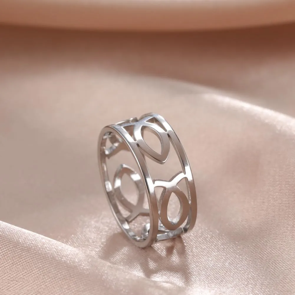 UNIFT Jesus Fish Rings For Men Women Stainless Steel Skeleton Style Christian Symbol Jesus Fish Rings Faith Jewelry