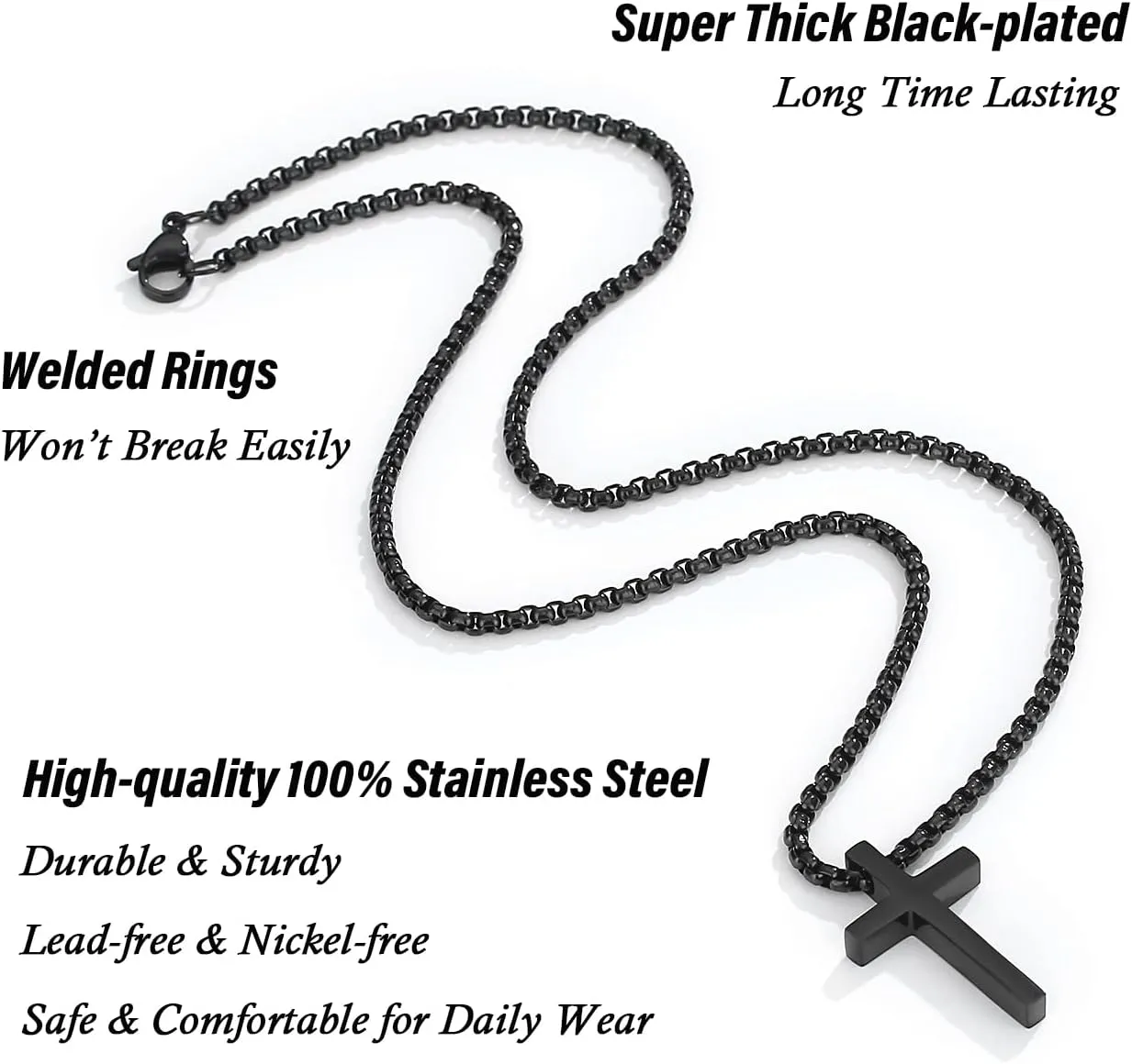 Unique Cross Necklace Gifts with Pull Out Gift Box for Son/Grandson/Dad/Love on Graduation/Father's Day/Birthday-Black/Silver(Various Sizes)