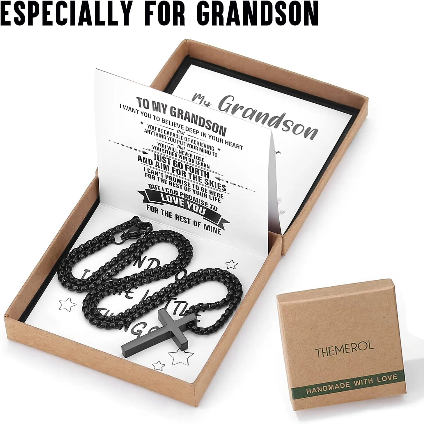 Unique Cross Necklace Gifts with Pull Out Gift Box for Son/Grandson/Dad/Love on Graduation/Father's Day/Birthday-Black/Silver(Various Sizes)