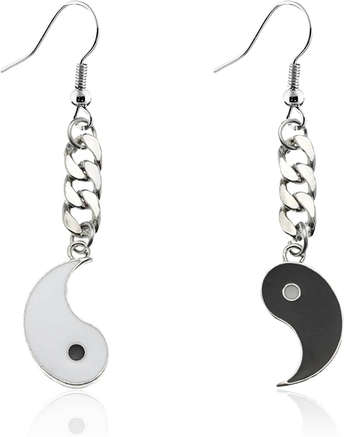 Unique Enamel Yin Yang long chain Dangle Earrings Black White Tai Chi Yin Yang Drop Earrings Ancient Symbol Bagua Earrings for Women Girls Jewelry Gift