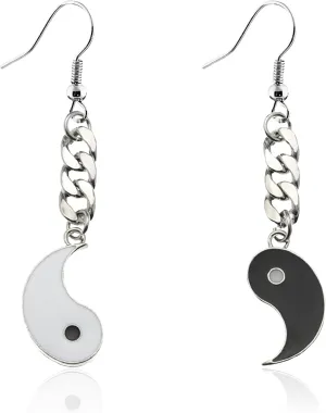 Unique Enamel Yin Yang long chain Dangle Earrings Black White Tai Chi Yin Yang Drop Earrings Ancient Symbol Bagua Earrings for Women Girls Jewelry Gift