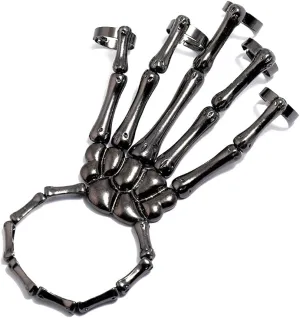 Unique Exaggerate Style Skull Finger Hand Bone Bracelet Punk Handmade Halloween Metal Skeleton Bangle Horror Halloween Goth Ghost Claw Jewelry Ornaments for Women
