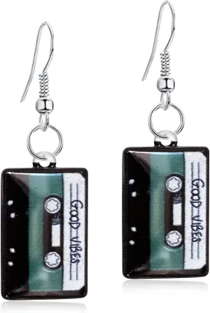 Unique Funny Cute Colorful Cassette Tape Dangle Drop Earrings 80s 90s Retro Black Music Tape Cassette Earrings for Women Statement Jewelry Gifts