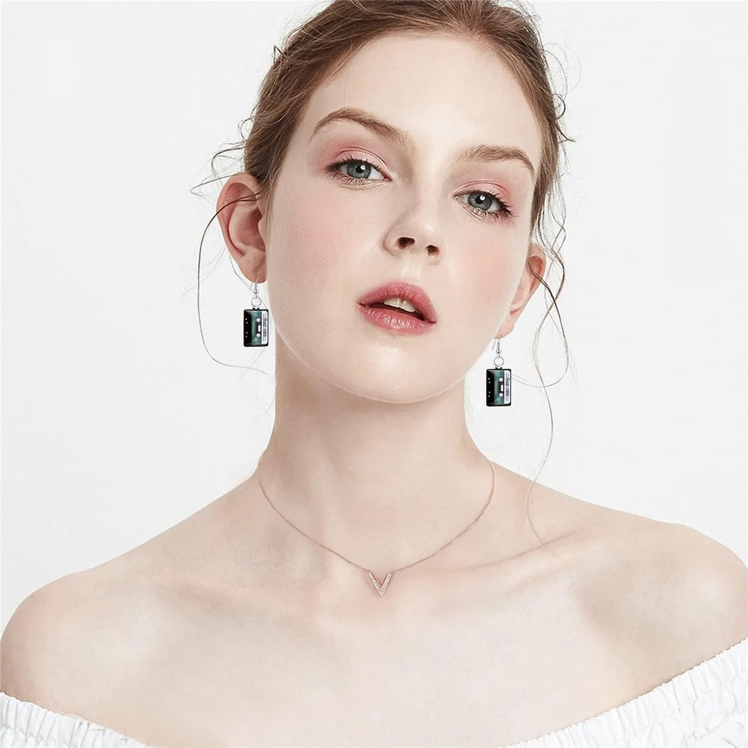 Unique Funny Cute Colorful Cassette Tape Dangle Drop Earrings 80s 90s Retro Black Music Tape Cassette Earrings for Women Statement Jewelry Gifts