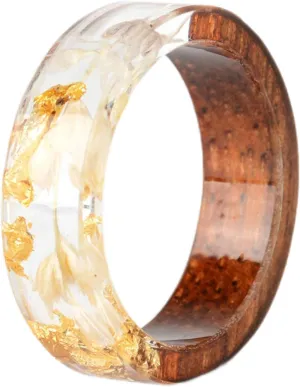 Unique Handmade Wood Plastic Resin Band Ring with Silver Foil Inside Ocean Blue Crystal Ring Best Gift for Her