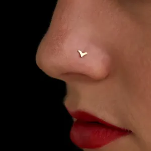 Unique Nose Stud, Gold Plated Indian Style Nose Screw Ring Piercing, Bird Shaped, Fits also Tragus, Cartilage, Helix Earring, 20g, Handmade Piercing Jewelry
