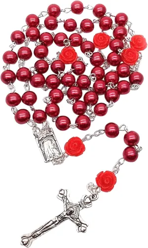 Unique Prayer Beads Necklace Glass Bead Rose Flower Clavicle Chain Catholic Jewelry Religious Rosary Necklace