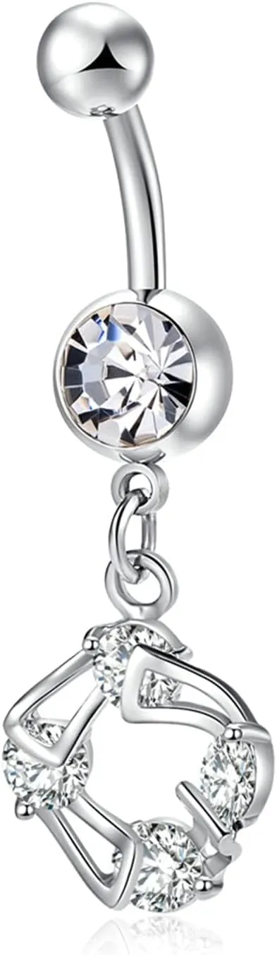 Unique Silver Belly Button Rings, Unique Surgical Steel Belly Button Rings 14G Cubic Zirconia Belly Button Ring Adult