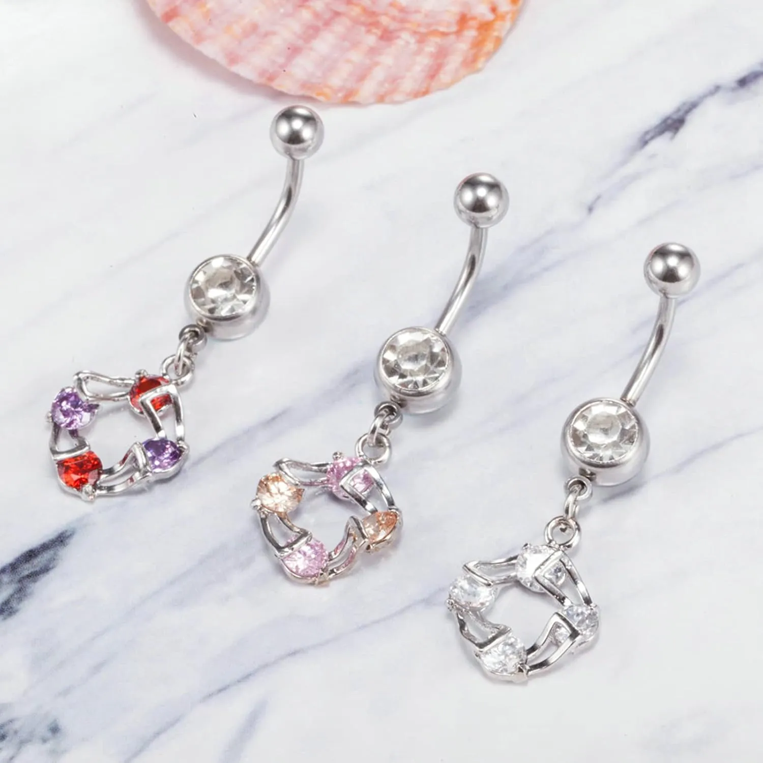 Unique Silver Belly Button Rings, Unique Surgical Steel Belly Button Rings 14G Cubic Zirconia Belly Button Ring Adult