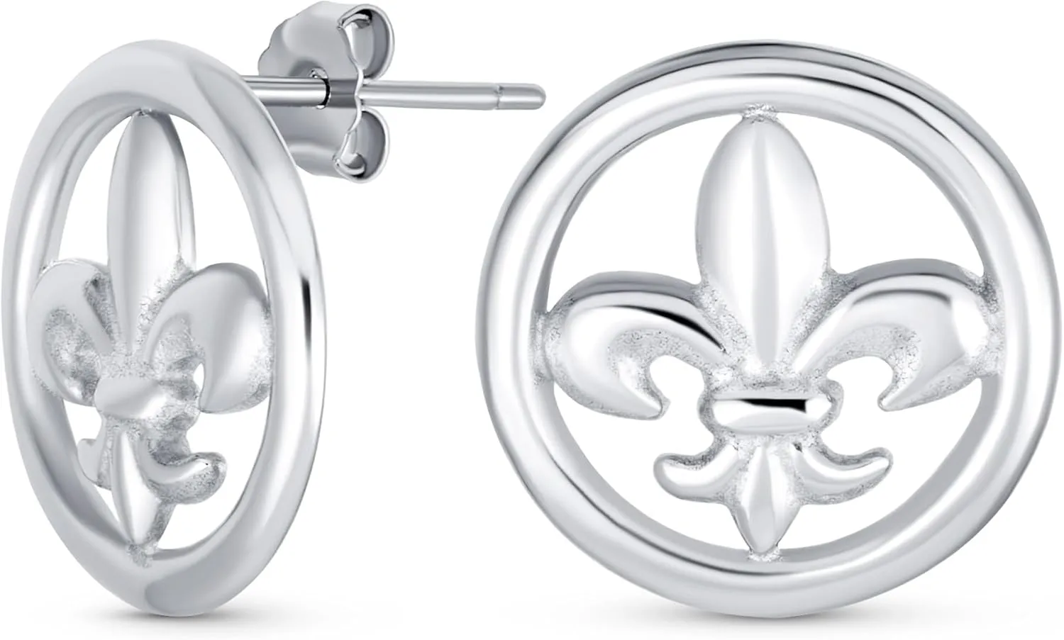 Unisex Ancient Symbol Lily Flower Fleur De Lis Stud Earrings For Women Men Teens Lightweight CZ Accent .925 Sterling Silver