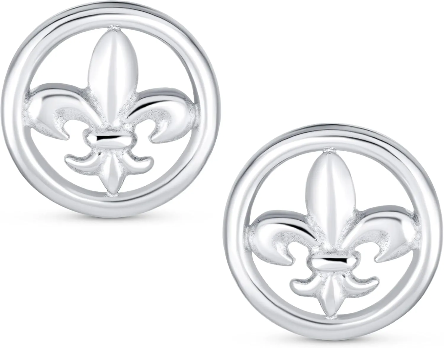 Unisex Ancient Symbol Lily Flower Fleur De Lis Stud Earrings For Women Men Teens Lightweight CZ Accent .925 Sterling Silver