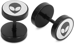 Unisex Gothic Alien Earrings Stainless Steel Barbell Stud Earrings