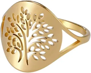Unisex Stainless Steel 16mm Unique Plain Folk Style Cut Out Forests Family Tree of Life Couple Ring Promise Statement Band