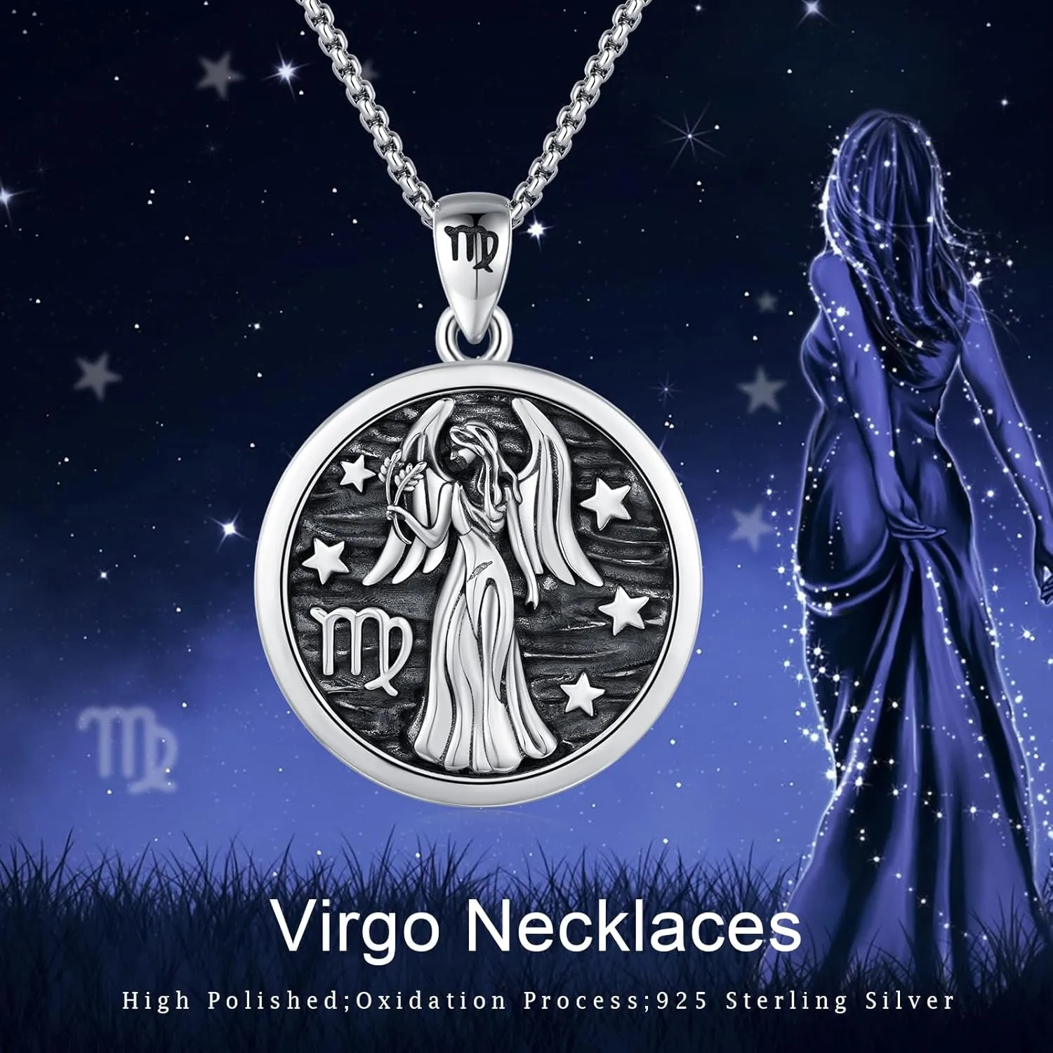 Unisex Zodiac Sign Necklace 925 Sterling Silver Constellation Pendant Necklaces,Horoscope Zodiac Jewelry Birthday Gift for Women Men