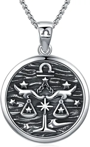 Unisex Zodiac Sign Necklace 925 Sterling Silver Constellation Pendant Necklaces,Horoscope Zodiac Jewelry Birthday Gift for Women Men