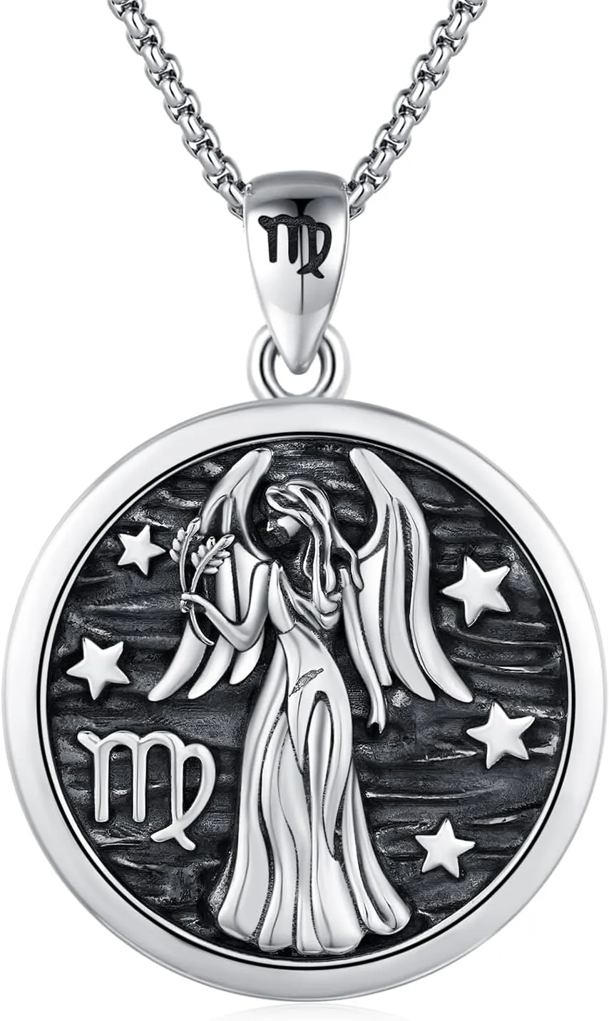 Unisex Zodiac Sign Necklace 925 Sterling Silver Constellation Pendant Necklaces,Horoscope Zodiac Jewelry Birthday Gift for Women Men