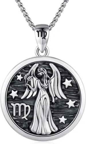 Unisex Zodiac Sign Necklace 925 Sterling Silver Constellation Pendant Necklaces,Horoscope Zodiac Jewelry Birthday Gift for Women Men