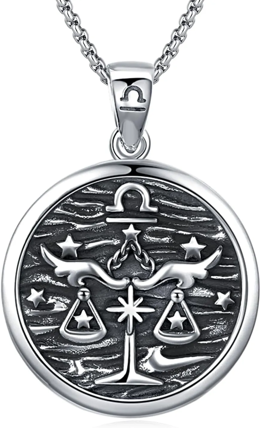 Unisex Zodiac Sign Necklace 925 Sterling Silver Constellation Pendant Necklaces,Horoscope Zodiac Jewelry Birthday Gift for Women Men