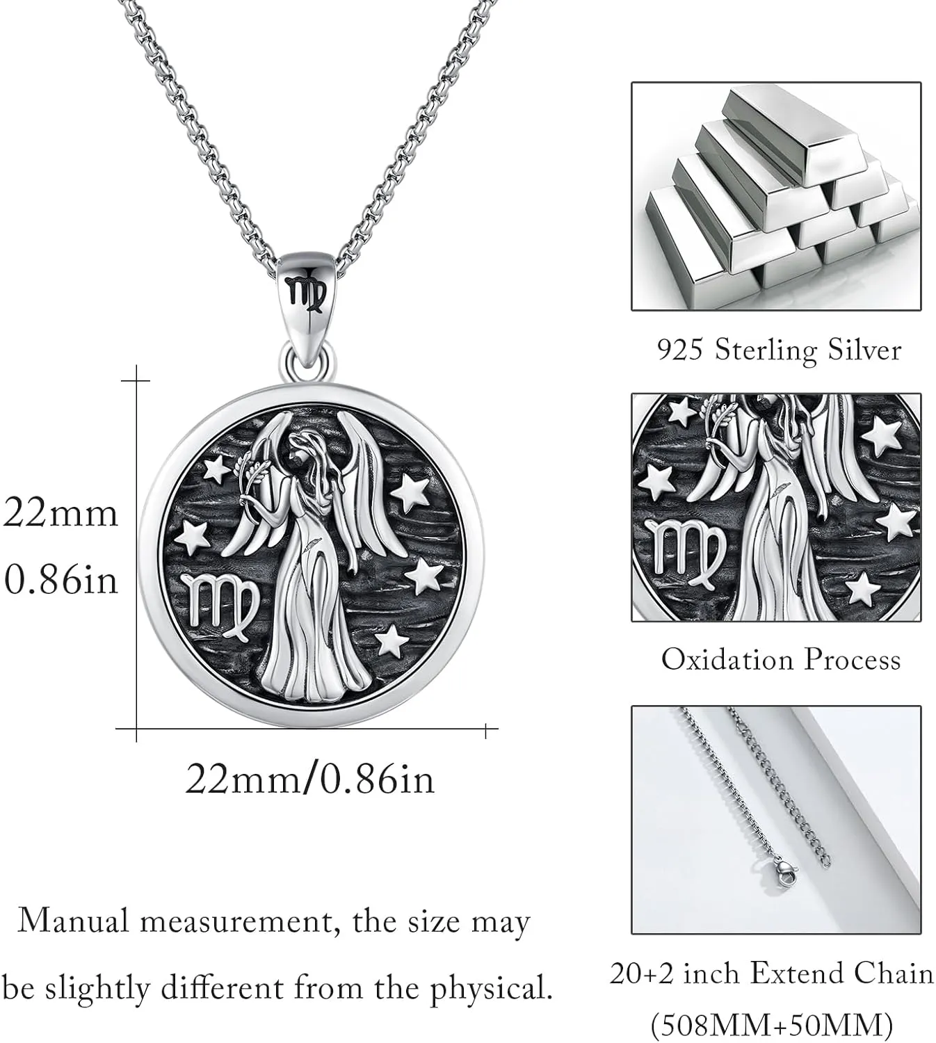 Unisex Zodiac Sign Necklace 925 Sterling Silver Constellation Pendant Necklaces,Horoscope Zodiac Jewelry Birthday Gift for Women Men