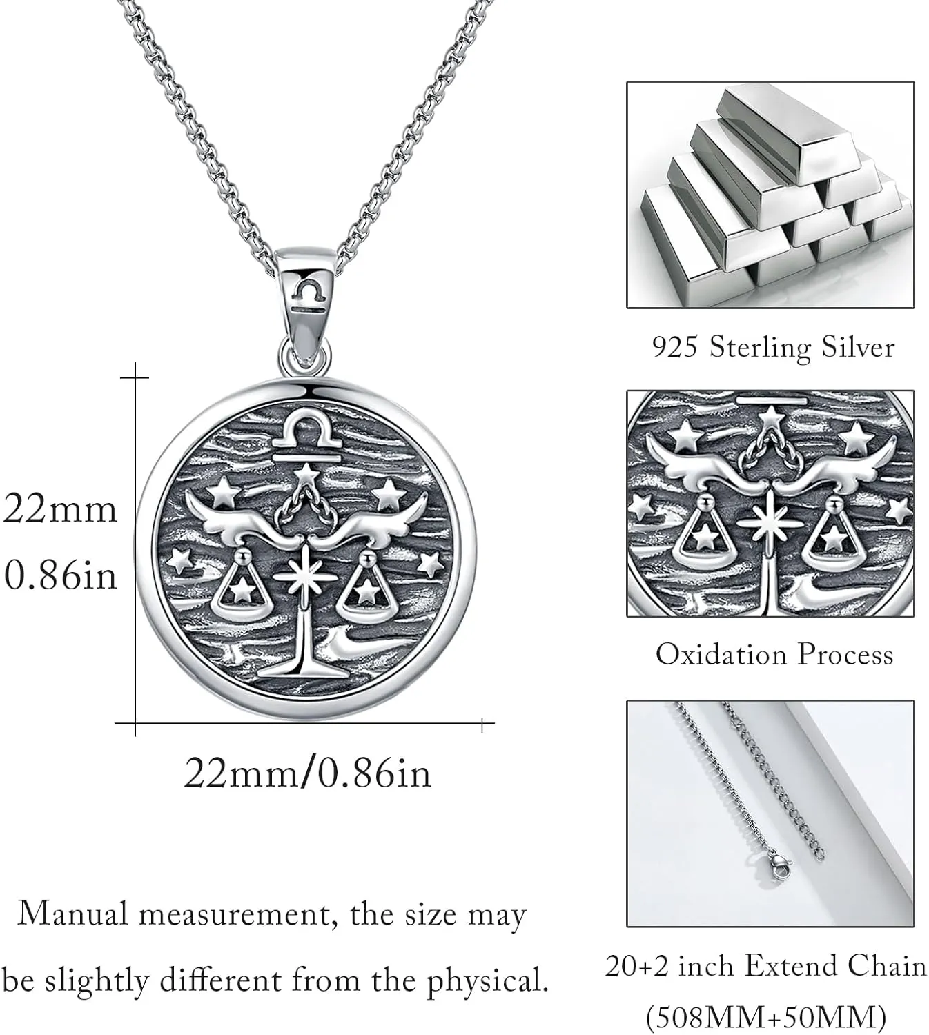 Unisex Zodiac Sign Necklace 925 Sterling Silver Constellation Pendant Necklaces,Horoscope Zodiac Jewelry Birthday Gift for Women Men