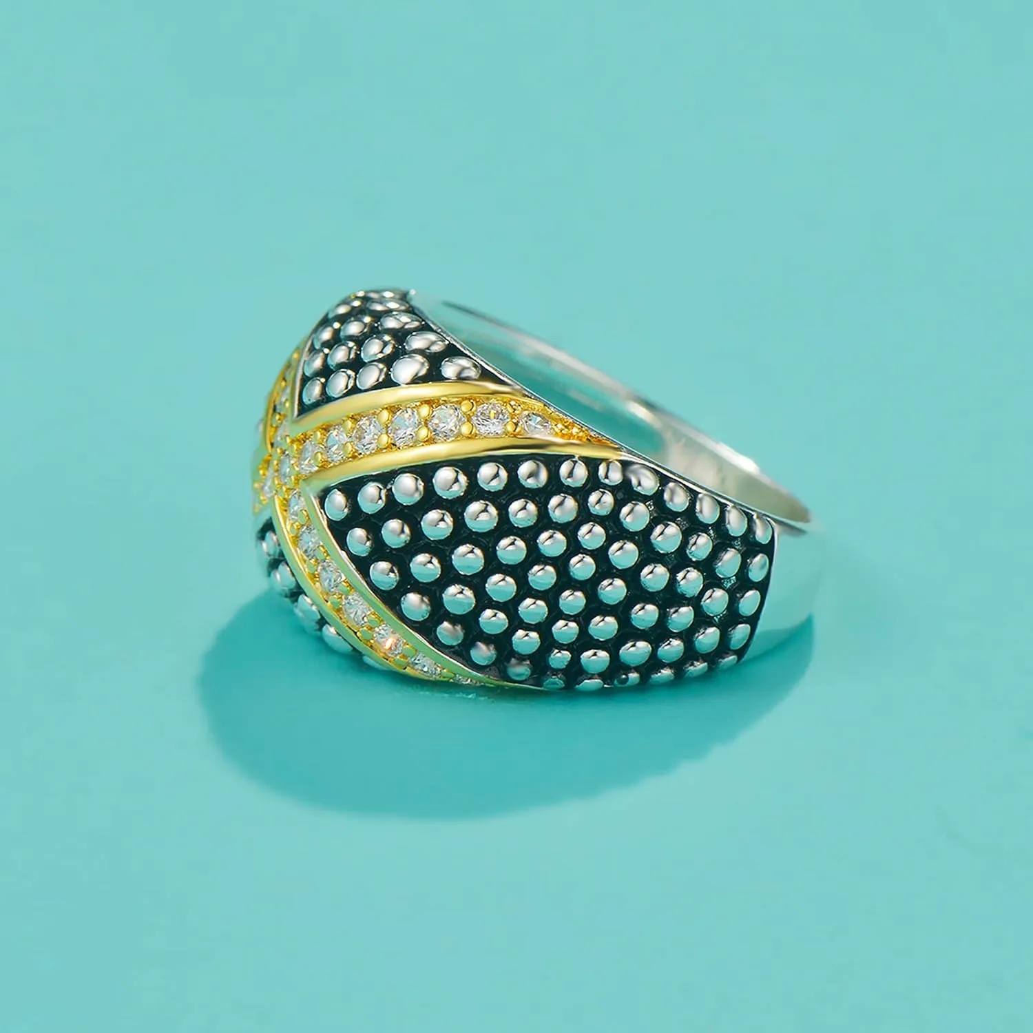 UNY JEWEL Jewelry Pave Dots X Bar Two Tone Ring with Pave CZ Unique Design With Sparkling Stones Perfect For Women's Fashion