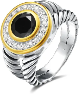 UNY JEWEL Two Tone Twisted Cable Wire Ring Split Shank Pave CZ Unique Designer Inspired Jewelry Women's Fashion Dupes Ring