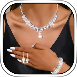 Urieo Rhinestone Necklace Jewelry Set Bridal Wedding Necklace and Earrings Prom Accessories for Women