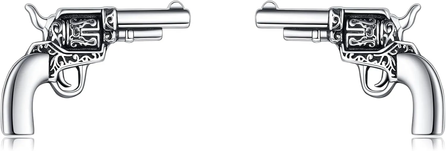 URONE Cowgirl Cowboy Earrings 925 Sterling Silver Revolver Gun/Boot Dangle Drop Earrings Western Country Earrings Jewelry for Women