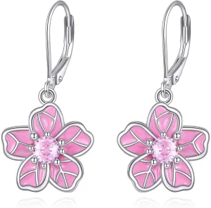 URONE Daisy/Sunflower/Lotus/Cherry Blossom/Clover/Monstera Earrings 925 Sterling Silver Flowers Drop Dangle Earrings Flowers Jewelry for Women