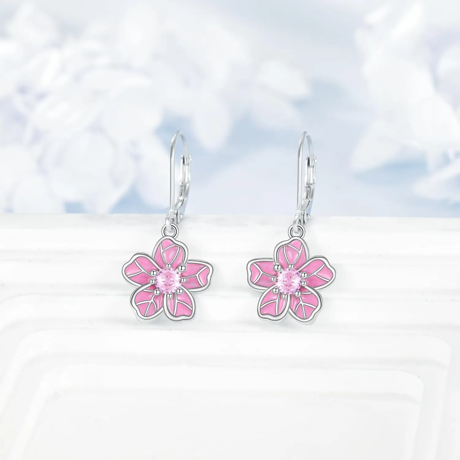 URONE Daisy/Sunflower/Lotus/Cherry Blossom/Clover/Monstera Earrings 925 Sterling Silver Flowers Drop Dangle Earrings Flowers Jewelry for Women