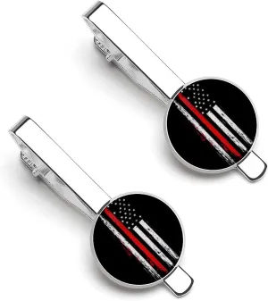 US Flag Thin Red Line Flag Mens Tie Clips Pin Unique Tie Bars for Wedding Anniversary Holiday Gifts 5.5x2.2cm