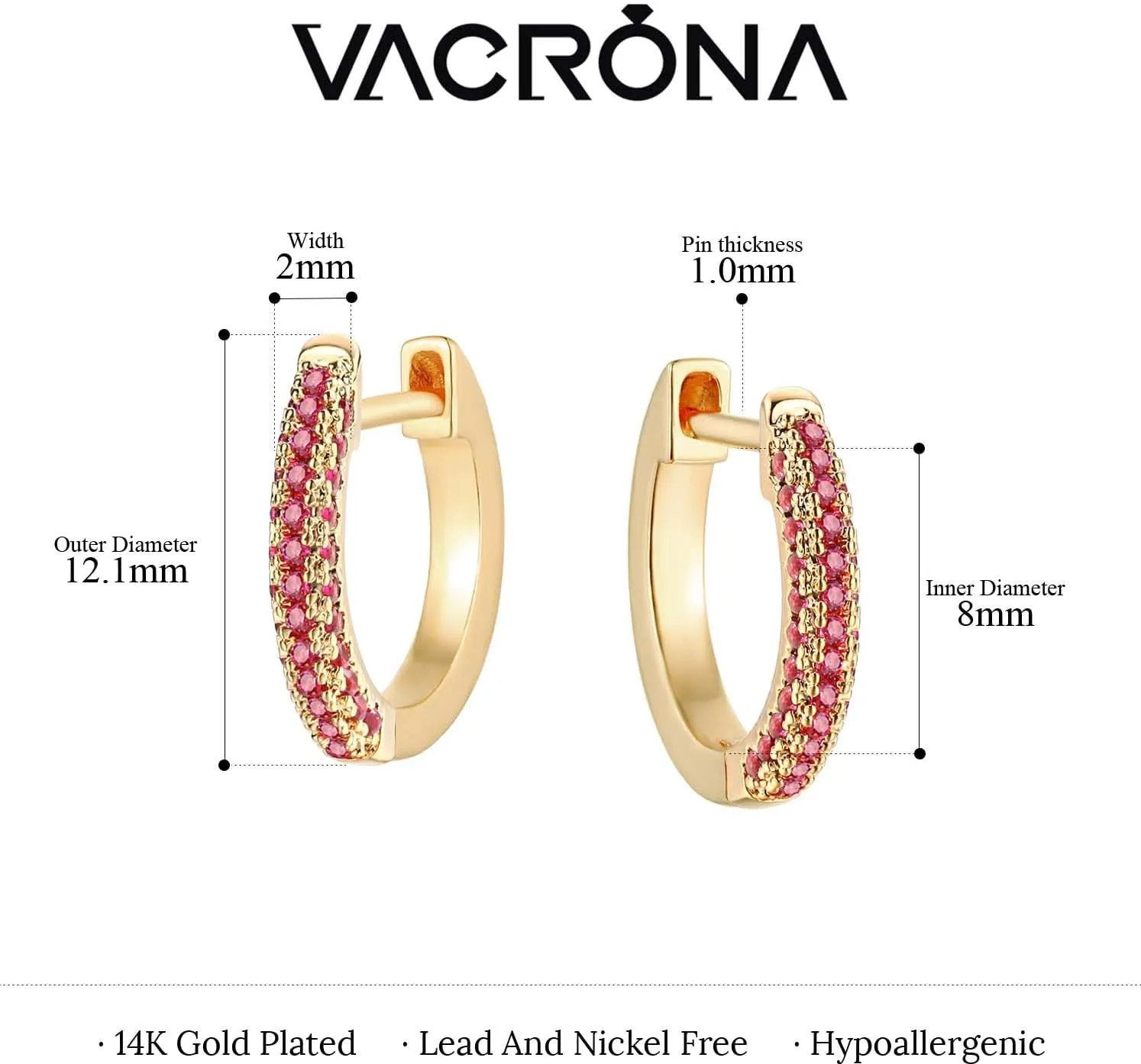 VACRONA Gold Hoop Earrings Huggie for Women Cubic Zirconia 14k Gold Plated Small Huggie Hoops Earrings Hypoallergenic Jewelry Gifts