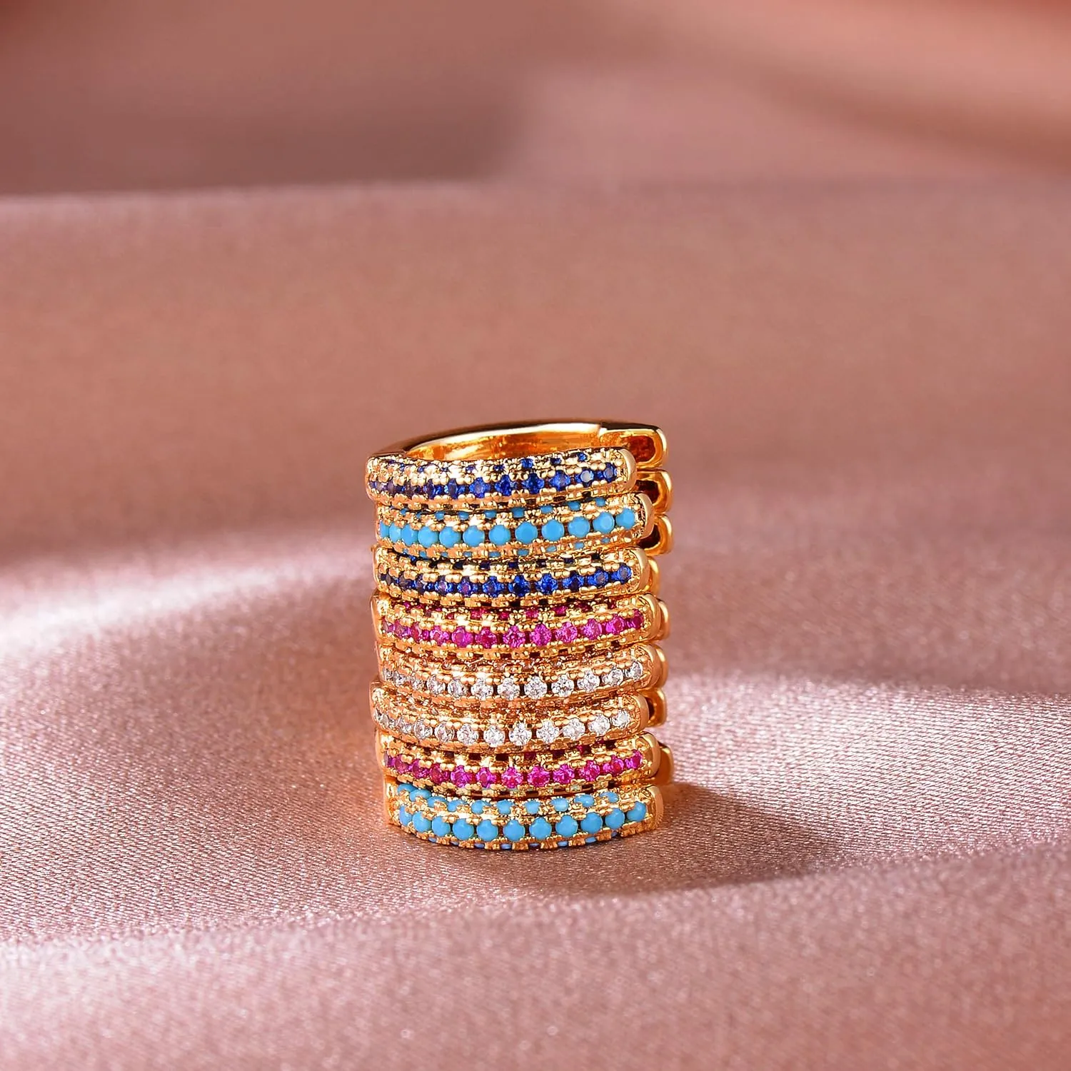 VACRONA Gold Hoop Earrings Huggie for Women Cubic Zirconia 14k Gold Plated Small Huggie Hoops Earrings Hypoallergenic Jewelry Gifts