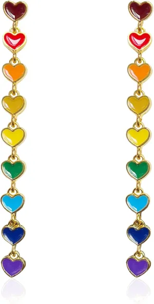 Valentine's Day Interlocking Enamel Heart Tassel Drop Earrings Long Multicolor Hanging Peach Love Tassel Dangle Earrings