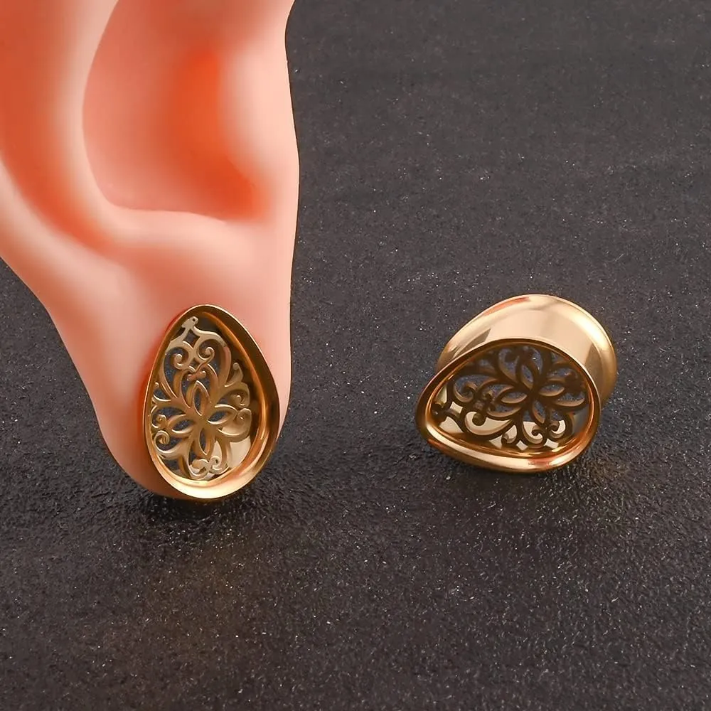 Vankula 2 PCS 6mm-25mm Fashion 316 Stainless Steel Beautiful Ear Plugs Tunnels Gauges Stretcher Piercing Body Jewelry