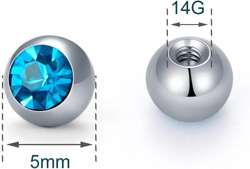 VCMART 14G 5mm 8mm Replacement Balls Externally Threaded Piercing Balls for Tongue Nipple Navel Belly Button Rings Industrial Barbell Piercing Surgical Steel Body Piercing Jewelry Parts
