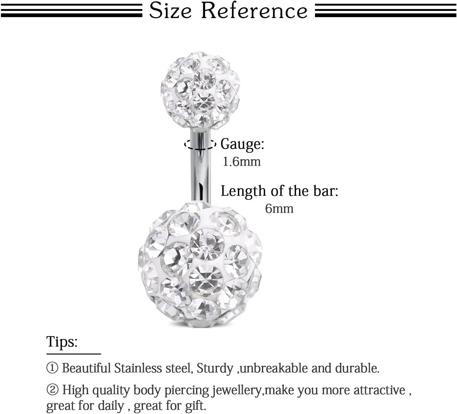 VCMART 14g Belly Button Ring Belly Button Piercing Belly Rings Surgical Stainless Steel 6mm 10mm 12mm 14mm Short Long Belly Navel Rings Piercing Jewelry for Women