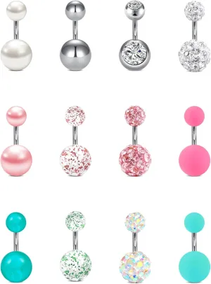 VCMART 14g Belly Button Ring Belly Button Piercing Belly Rings Surgical Stainless Steel 6mm 10mm 12mm 14mm Short Long Belly Navel Rings Piercing Jewelry for Women