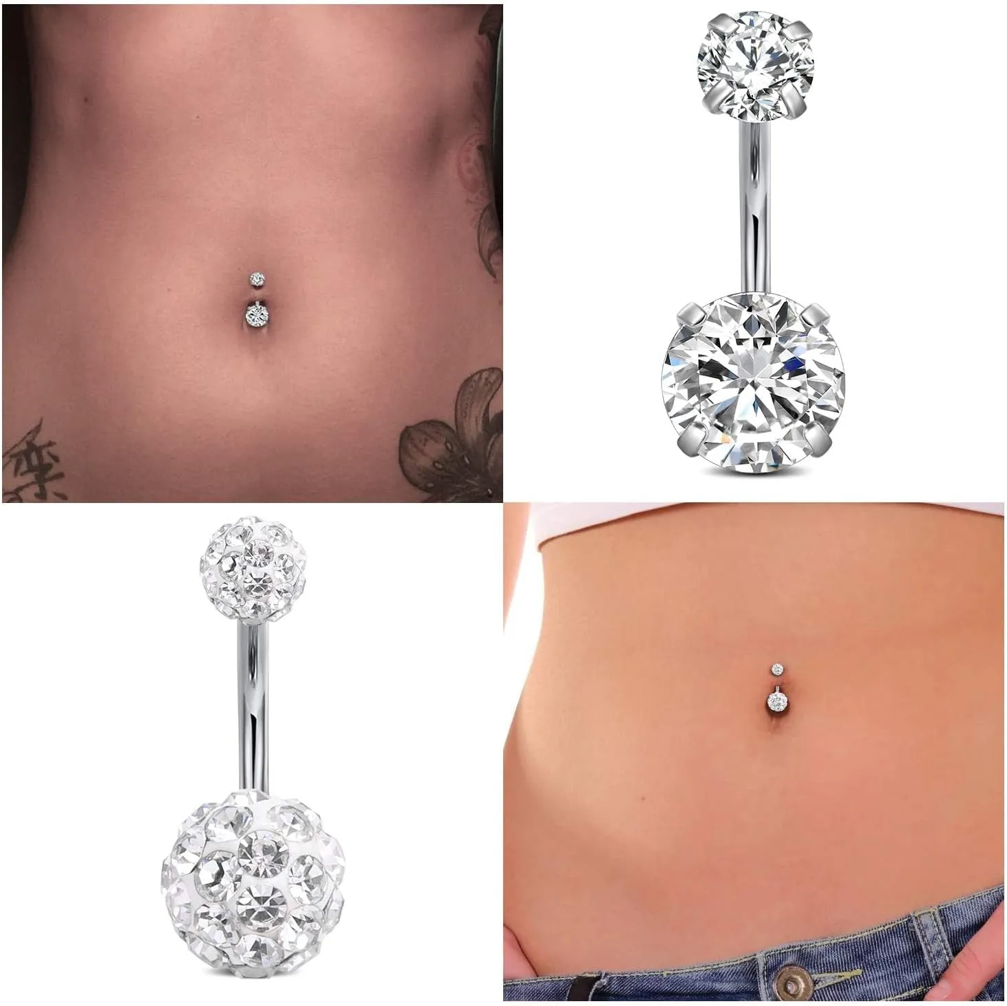 VCMART 14g Belly Button Ring Belly Button Piercing Belly Rings Surgical Stainless Steel 6mm 10mm 12mm 14mm Short Long Belly Navel Rings Piercing Jewelry for Women