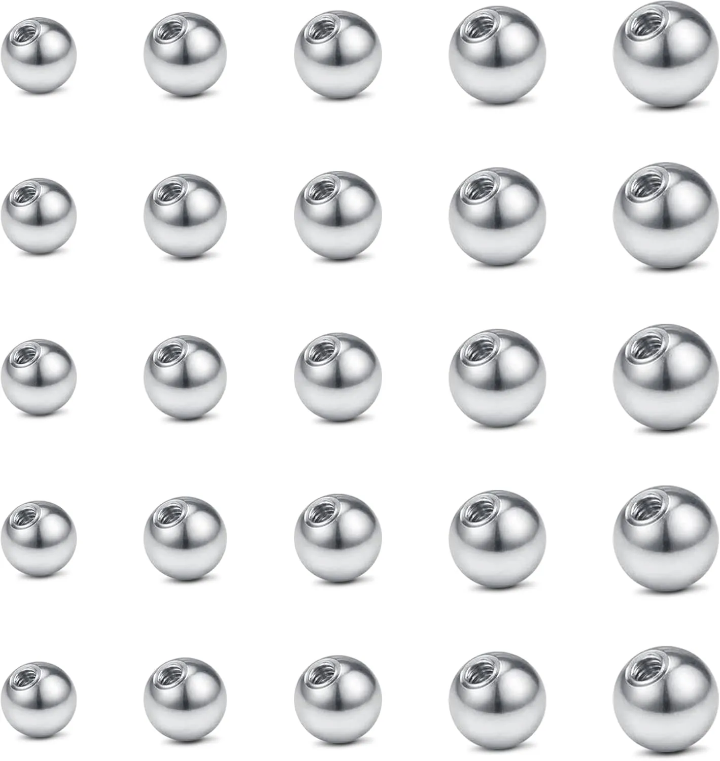 VCMART 16G 18G Replacement Balls Externally Threaded Piercing Balls for Lip Septum Nose Cartilage Tragus Helix Daith Rook Ear Piercing Jewelry 2.5-8mm Surgical Stainless Steel Metal Balls Silver