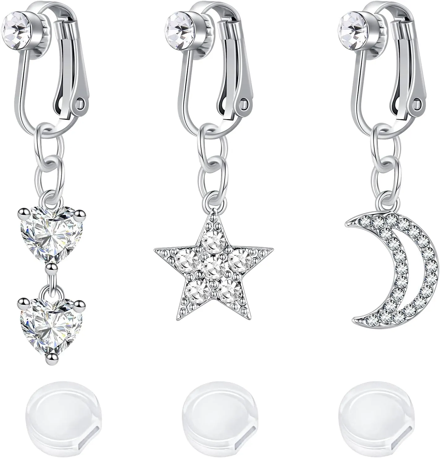 VCMART Fake Belly Piercing Fake Belly Button Piercing Clip on Belly Button Rings Surgical Stainless Steel Non Piercing Fake Belly Ring for Women