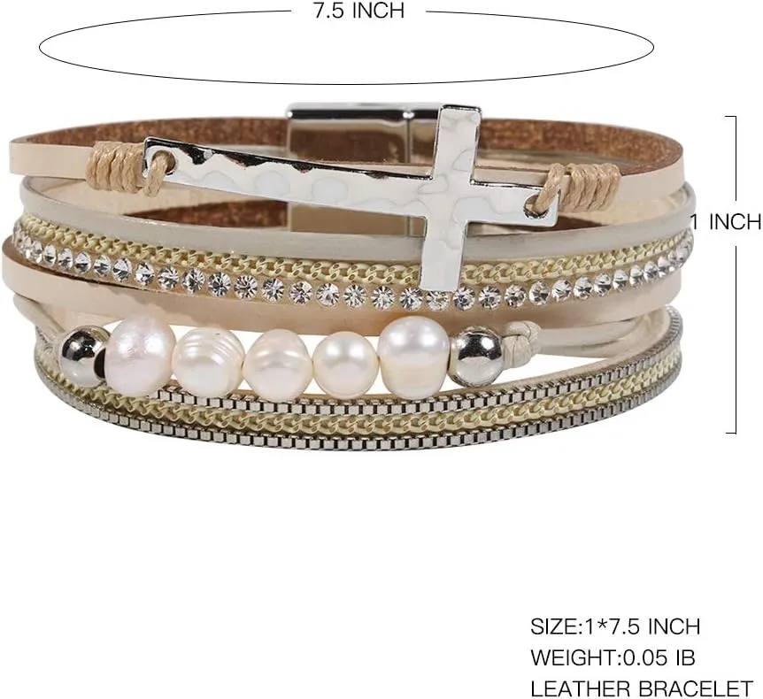 Vercret Leather Wrap Bracelet for Women - Multi-Layer Bracelets with Magnetic Clasp Bangle Cuff Stacked Bracelet for lady and Mother