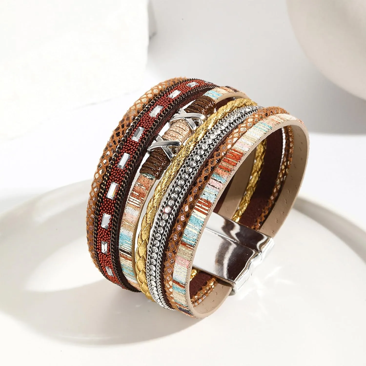 VIBILIA Boho Leather Wrap Bracelets for Women Multi-Layer Bracelets with Strong Clasp Jewelry for Women