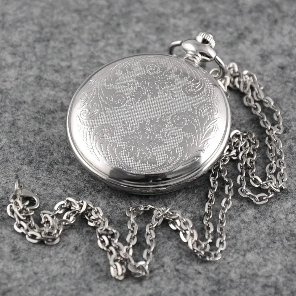 VIGOROSO Quartz Beautiful Peony Bird Enamel Painting Steampunk Silver Pocket Watches in Box