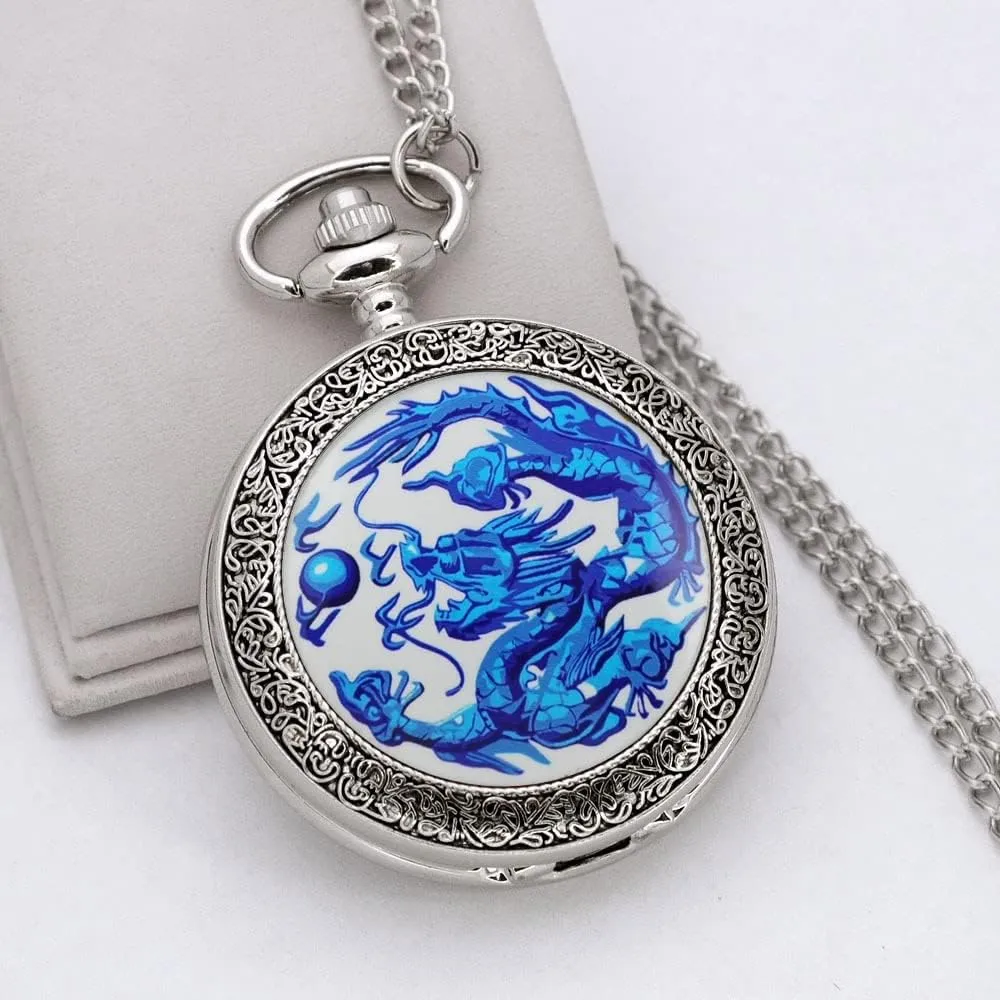 VIGOROSO Quartz Beautiful Peony Bird Enamel Painting Steampunk Silver Pocket Watches in Box