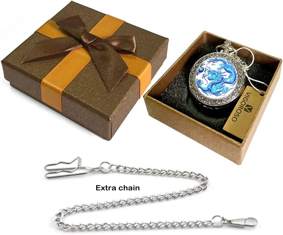 VIGOROSO Quartz Beautiful Peony Bird Enamel Painting Steampunk Silver Pocket Watches in Box