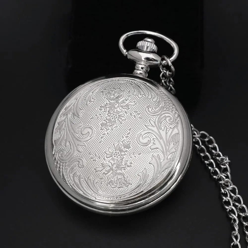 VIGOROSO Quartz Beautiful Peony Bird Enamel Painting Steampunk Silver Pocket Watches in Box