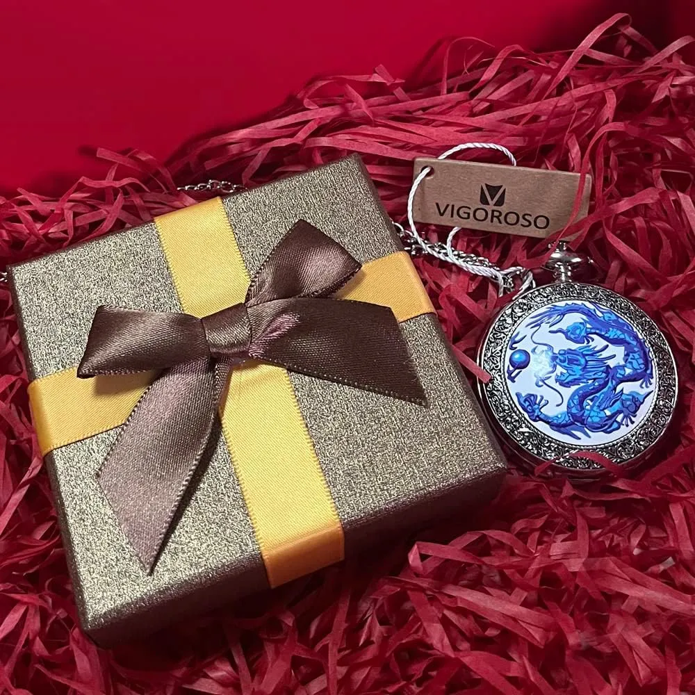 VIGOROSO Quartz Beautiful Peony Bird Enamel Painting Steampunk Silver Pocket Watches in Box