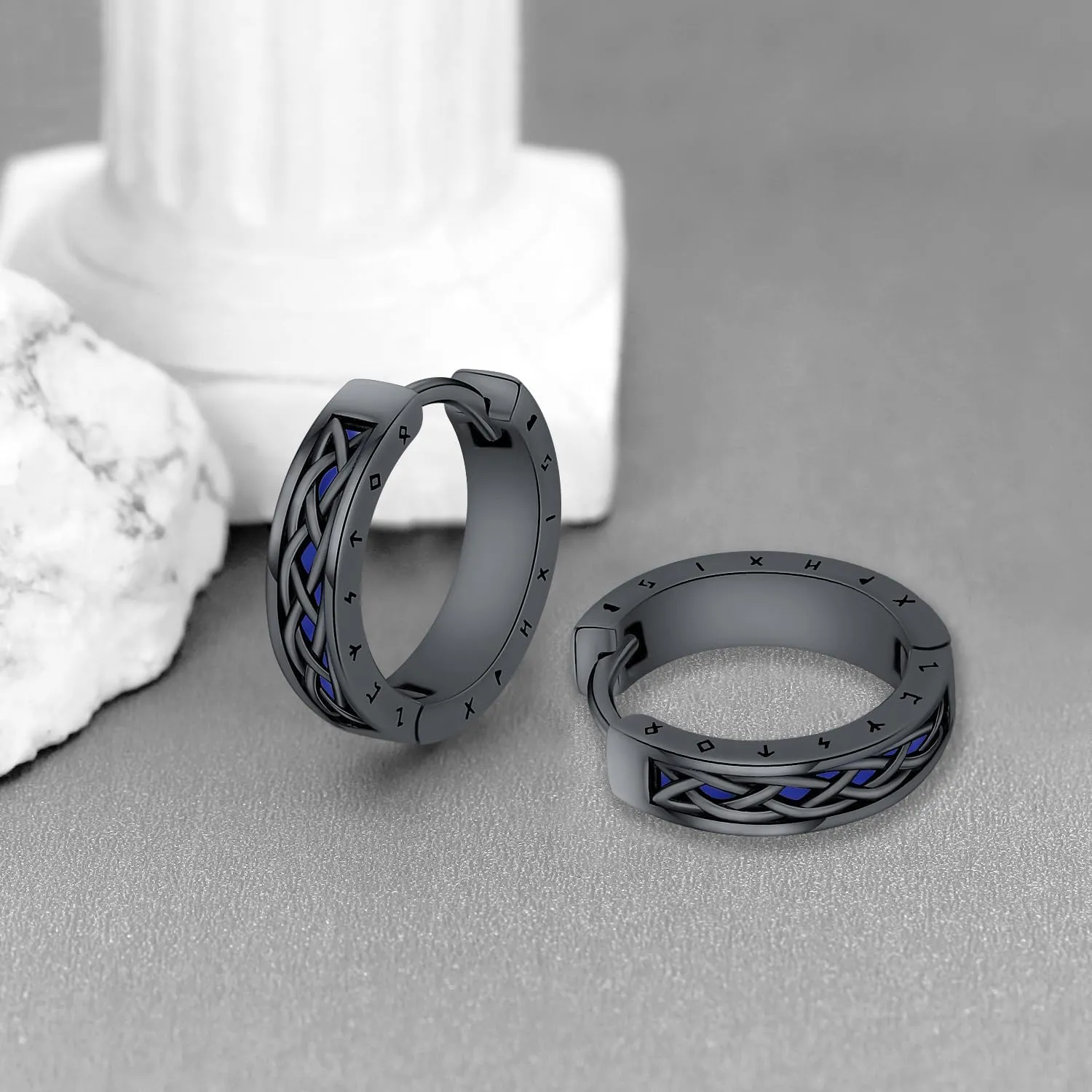 Viking Earrings Norse for Men Women 16mm 925 Sterling Silver Huggie Rune Celtic Hoop Earring Viking Jewelry Gifts Sturdy Punk Hoop Earrings Silver
