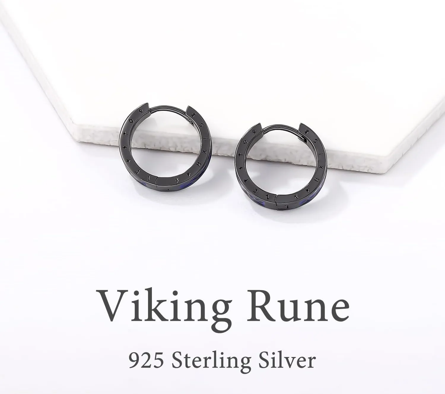 Viking Earrings Norse for Men Women 16mm 925 Sterling Silver Huggie Rune Celtic Hoop Earring Viking Jewelry Gifts Sturdy Punk Hoop Earrings Silver